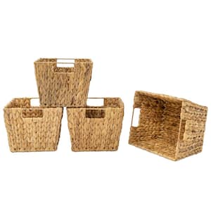 8 in. H x 10 in. W x 11.5 in. D Natural Hyacinth Cube Storage Bin with Handles, Rectangular (4-Pack)
