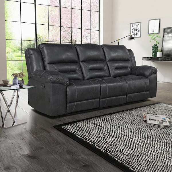Calla 91.5 in. W Pillow Top Arm Microfiber Rectangle Manual Double Reclining Sofa in Black