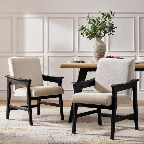 JAYDEN CREATION Lenny Tan 23.5 in. W Modern Upholstered Dining Chair with Solid Wood Legs (Set of 2)