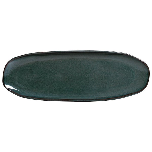 14.17 in. Oceano Dark Blue Stoneware Shallow Oval Platter Large Organic (Set of 4)