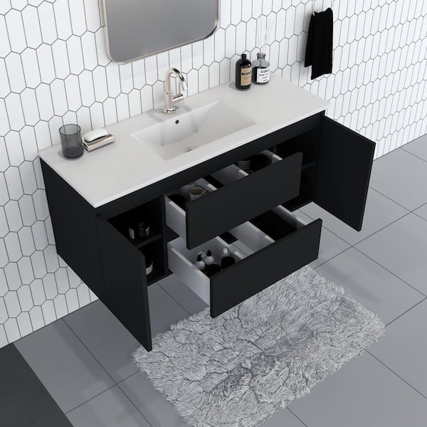 Salt 48 in. W x 18 in. D Bath Vanity in Black with Ceramic Vanity Top in White with White Basin