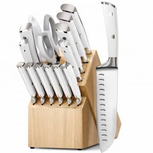 15-Piece Japanese Stainless Steel Knife Set with Natural Wood Block, Razor Sharp Knives Set for Kitchen