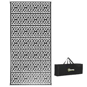 Reversible Outdoor Rug, 9' x 18' Waterproof Plastic Straw Floor Mat, Portable RV Camping Carpet in Black & White Chain