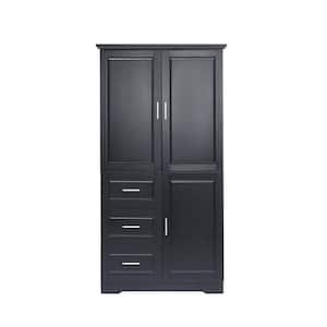 32.6 in. W x 19.6 in. D x 62.2 in. H Black MDF Freestanding Linen Cabinet with Adjustable Shelves and Drawer in Black