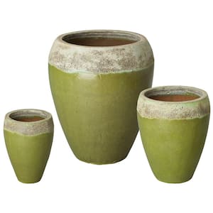 15, 20, 29 in. H Ceramic Round Pots Large S/3 Reef/Lime Blue
