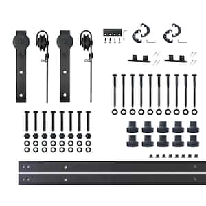 14 ft./168 in. Black Rustic Non-Bypass Sliding Barn Door Track and Hardware Kit for Double Doors