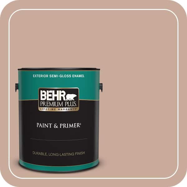 BEHR PREMIUM PLUS 1 gal. #ICC-97 Powdered Allspice Semi-Gloss Enamel Exterior Paint & Primer