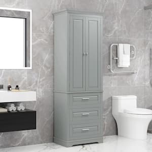 70 in.H Gray Bathroom Floor Storage Cabinet with 3-Drawers,Adjustable Shelves