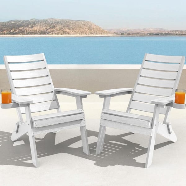 Mximu All-Weather HIPS White Folding Plastic Patio Adirondack Chair for Outdoor (Set of 2)