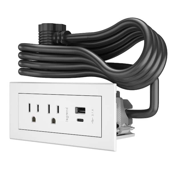 radiant 15 Amp White 2-Outlet and 2 Type A/C USB Recessed Furniture Power Strip with 6 Ft. Cord