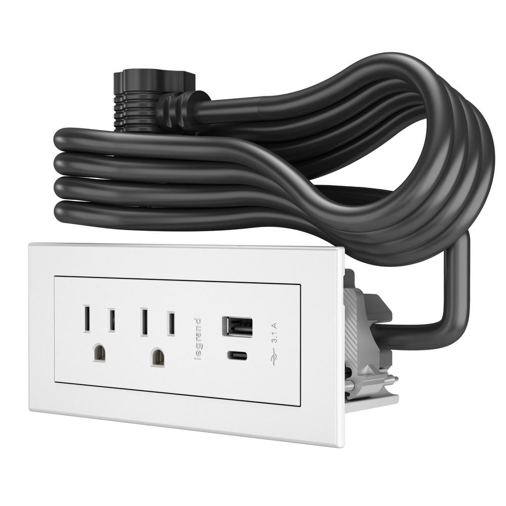 Legrand 6 ft. Cord 15 Amp 2-Outlet and 2 Type A/C USB radiant Furniture Power Strip in White