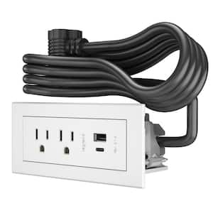 10 ft. Cord 15 Amp 2-Outlet and 2 Type A/C USB radiant Recessed Furniture Power Strip in White