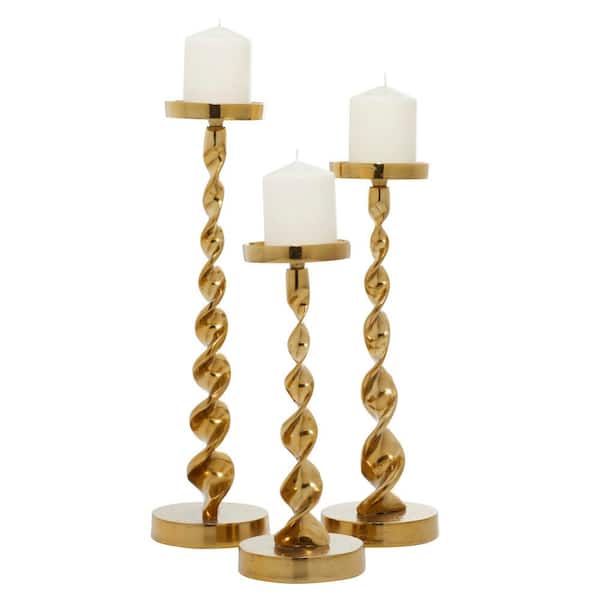 Litton Lane Gold Aluminum Candle Holder (Set of 3) 041197 - The Home Depot