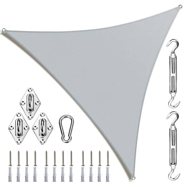 ROYAL SHADE 24 ft. x 24 ft. x 24 ft. Triangle Sun Shade Sail with Hardware Kit-Grey