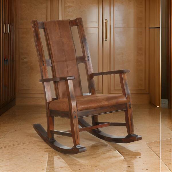 Odel Dark Chocolate Brown Faux Leather Arm Rocking Chair