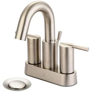 i2v 4 in. Centerset 2-Handle High Arc Bathroom Faucet with Brass Drain in Brushed Nickel
