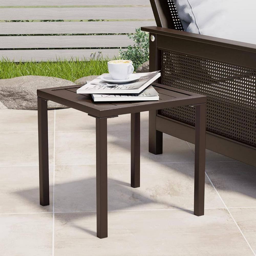 Brown Square Aluminum Outdoor Side Table