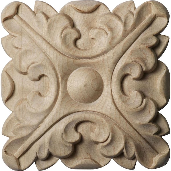 5/8 in. x 4-1/4 in. x 4-1/4 in. Unfinished Wood Rubberwood Acanthus Rosette