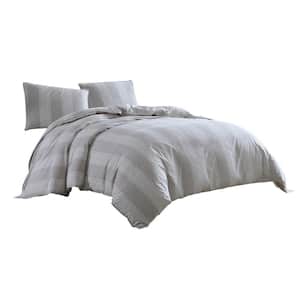 3-Piece White and Brown Striped Microfiber King Comforter Set