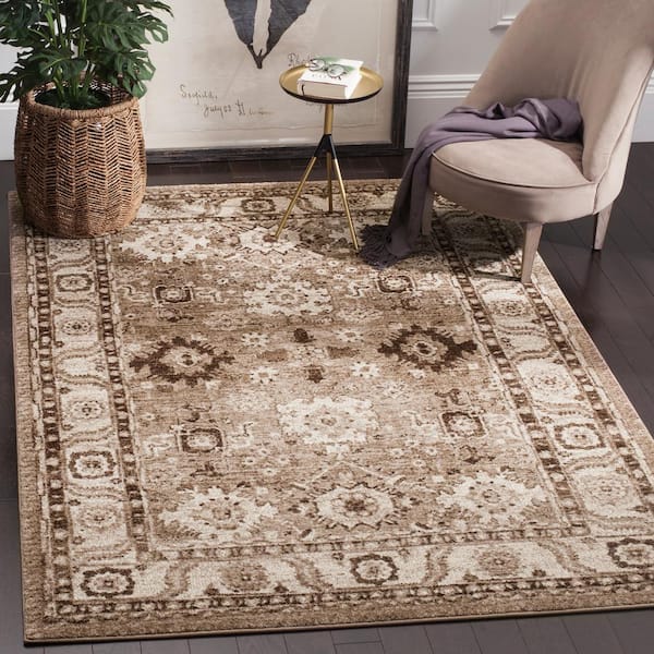 Vintage Hamadan Taupe 5 ft. x 5 ft. Square Border Area Rug