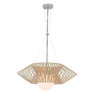 Frankfort 1-Light Wood Grain Basket Chandelier with White Glass Shade
