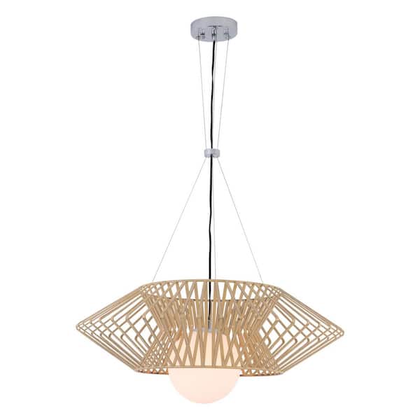 Maxax Frankfort 1-Light Wood Grain Basket Chandelier with White Glass Shade
