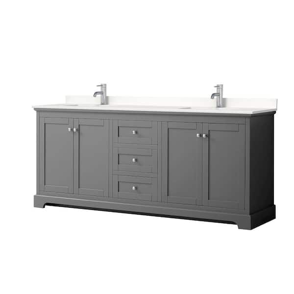 Wyndham Collection Avery 80 in. W x 22 in. D x 35 in. H Double Bath Vanity in Dark Gray with White Quartz Top