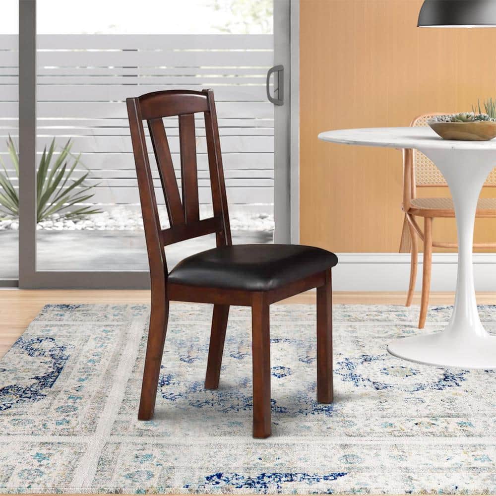 Brown Leather Upholstered Wood Side Chair Set