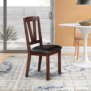 Brown Solid Wood Leather Seat Side Chair (Set of 2)