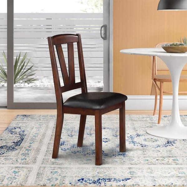 Benjara Brown Solid Wood Leather Seat Side Chair (Set of 2)