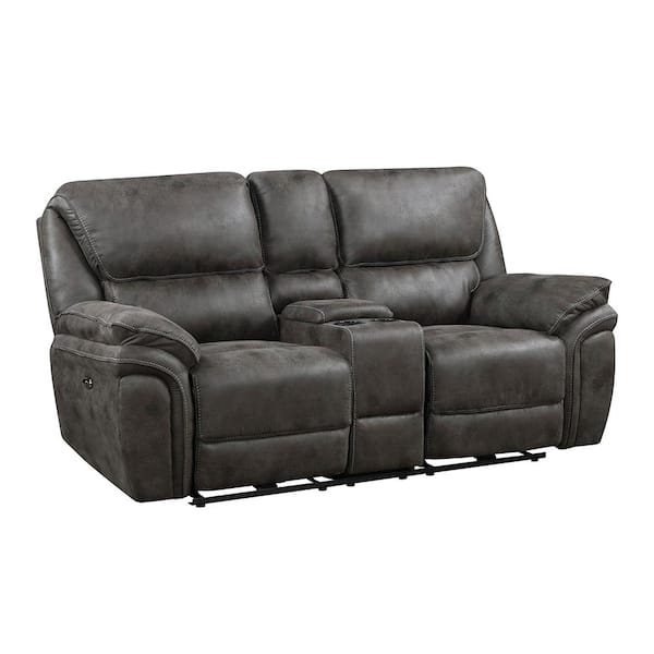 Lazzara Arlo 79.5 in. W Gray Microfiber Power Double Reclining