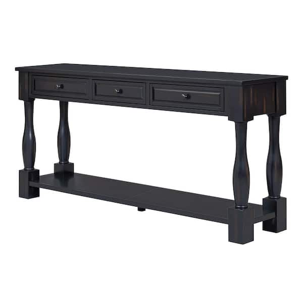 63 in. W x 30 in. H x 14.8 in. D Wood Rectangular Shelf with Drawers in Black for Entryway