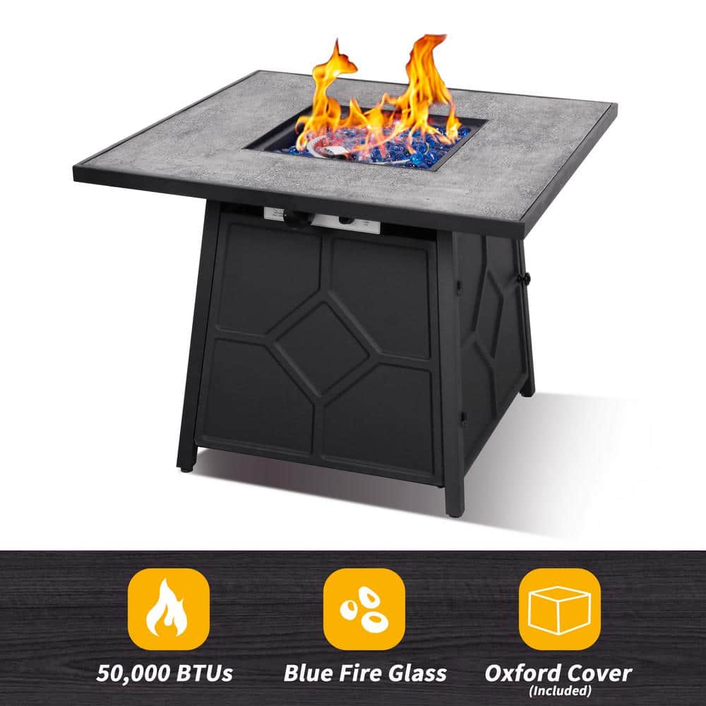 32-Inch Square Stone Gas Fire Pit Table