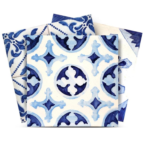 MI ALMA Blue, White V16 4 in. x 4 in. Vinyl Peel and Stick Tile (24 Tiles, 2.67 sq. ft./pack)
