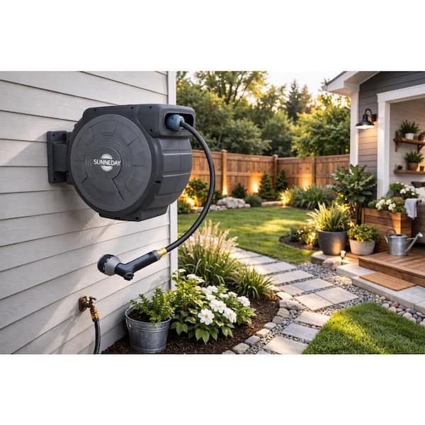 Sunneday 100ft Retractable Garden Hose Reel 5/8 with Slow Rewind