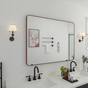 48 in. W x 36 in. H Rectangular Framed Wall Bathroom Vanity Mirror in Walnut