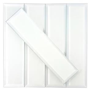 Frosted Elegance Matte White Beveled Subway 3 in. x 12 in. Glass Peel and Stick Tile  (10.5 sq. ft.)