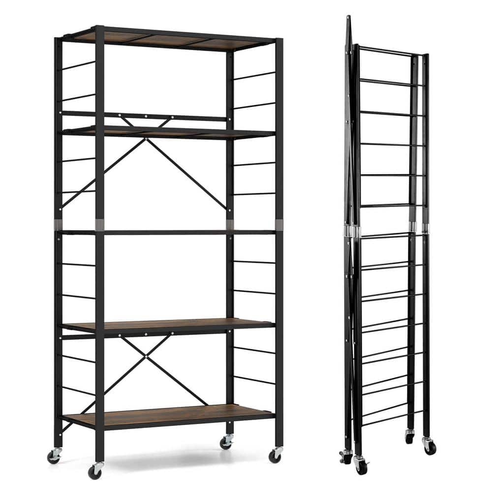 Costway Black Metal Base with Mdf Metal Top Rolling Kitchen Cart (14-in x 30-in x 34-in)