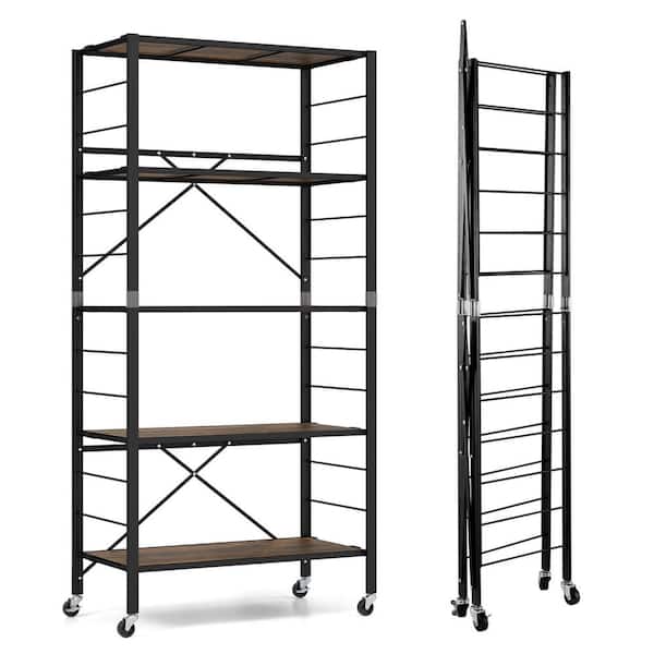 Costway Black Wood 5-Tier Kitchen Cart with 4 Universal Wheels