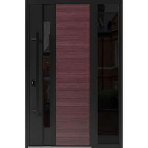 0162 48 in. x 80 in. Right-hand/Inswing Sidelight Tinted Glass Red Oak Steel Prehung Front Door with Hardware