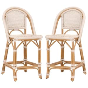 38 in. White Low Back Wood Frame Counter stool with Rope Seat (Set of 2)