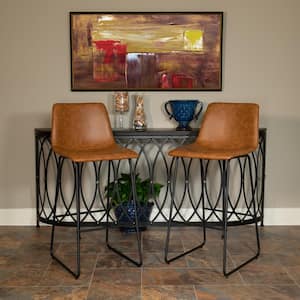 Light Brown Reagan 30 in. Leather Soft Barstools with Footrest, Modern Bucket Style Bar Height Stools (Set of 2)