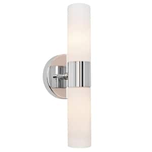 Duo 5 in. 60-Watt 2-Light Chrome Modern Wall Sconce with Frosted Shade