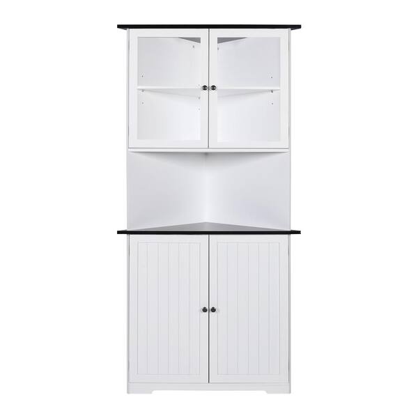 VEIKOUS 34 in. W x 25 in. D x 71 in. H White Corner Linen Cabinet with ...