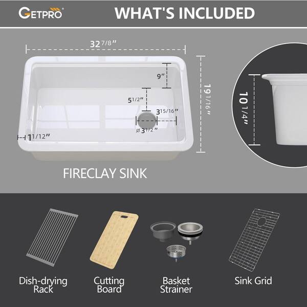 Getpro 33 in. L x 19 in. W Drop-In/Undermount Single Bowl White