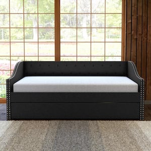 Manchester Contemporary Upholstered Charcoal Linen Twin Size Daybed with Trundle
