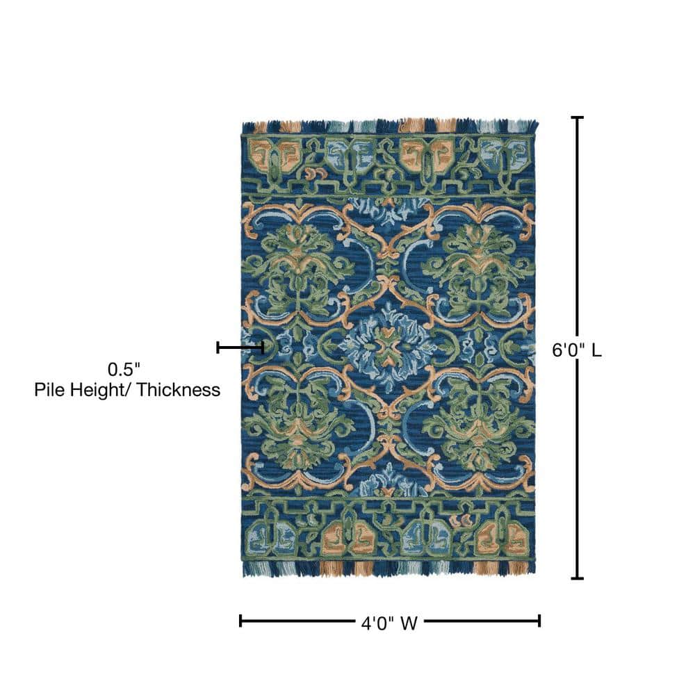 Handmade Blue Wool 4' x 6' Tufted Area Rug