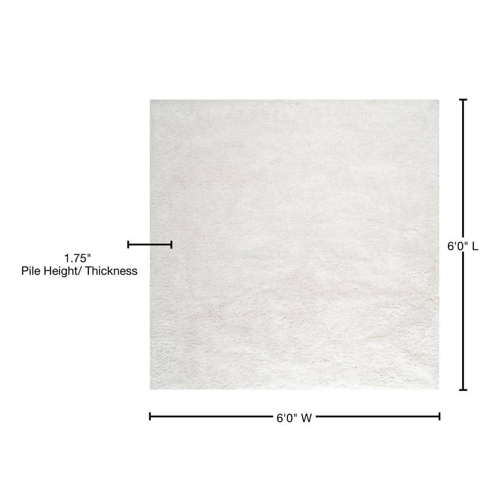 Coastal Snow White Hand-Tufted Shag Square Rug, 6'x6'