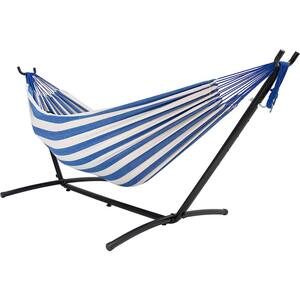 9 ft. 2-Person Hammock with Steel Stand Includes Portable Carrying Case, 450 lbs. Capacity ( Blue White)
