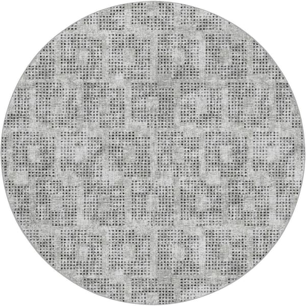 Dream Shag Premium Machine Washable Abstract ADS33 Gray 8 ft. x 8 ft. Round Rug